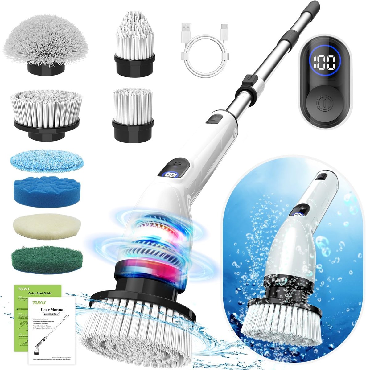 TUYU Electric Spin Scrubber with 8 Brush Heads